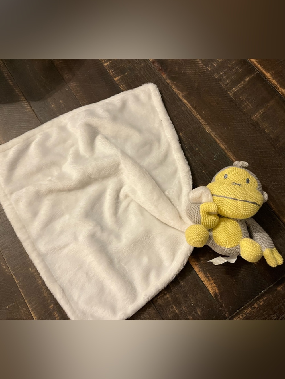 Baby Sun Bum Monkey Lovey Duke Gray Yellow White Knitted Plush Security Blanket